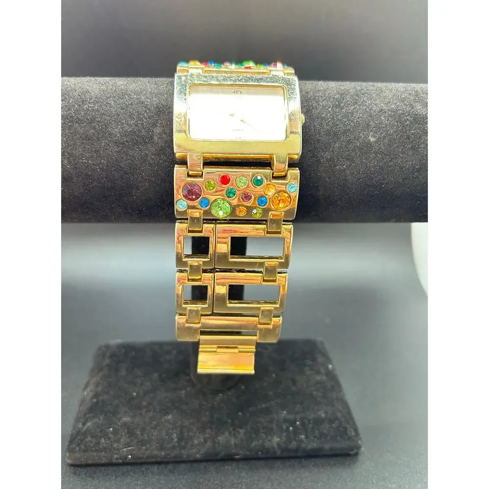 Suzanne Somers Gold Tone Crystal Bracelet Watch Multi-Color Rhinestone Dial - Picture 2 of 13